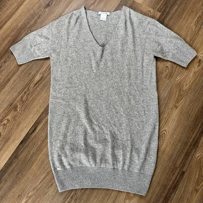 Lacoste Wool Cashmere V-Neck Sweater Dress Large Gray Metallic Short Sleeve Knit - Image 1 of 4