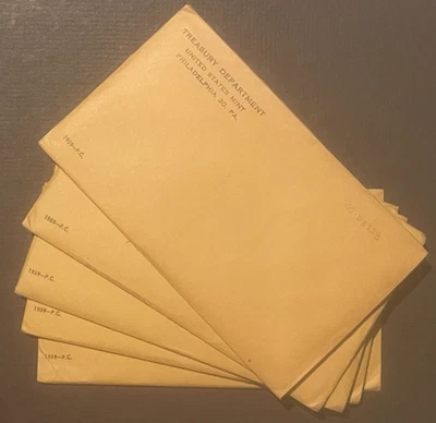 5x Unopened Sealed 1959 U.S. Proof Coin Sets inc. 3 Silver Coins each * 03322L - Image 1 of 4