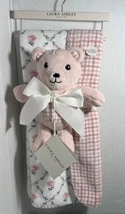 Laura Ashley Baby Blanket & Plush Toy Bear Gift Set Pink Cosy Reversal Blanket - Picture 1 of 10