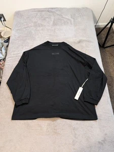 Essentials Fear Of God Long Sleeve Box Logo Size Medium Oversized Black - Picture 1 of 9