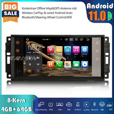 8-Kern Android 11 Autoradio GPS Jeep Compass Wrangler Dodge Challenger Chrysler - Bild 1 von 4