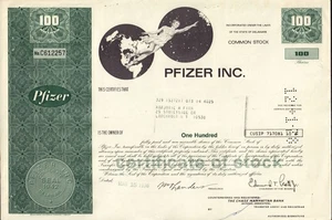 PFIZER INC NEW YORK NY- 100 shares -  iss to Marjorie Finn  * RARE NEW STYLE - Picture 1 of 1