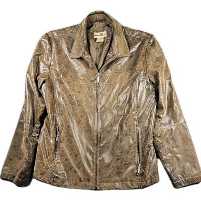 BKE Buckle Jacket Men Large Patina Brown Faux Leather Full Zip Moto Lined - Image 1 of 4