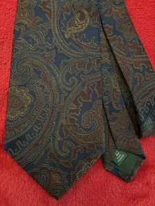 Corbata de seda Ralph Lauren etiqueta verde para hombre azul marino tejida cachemira hecha en EE. UU. - Imagen 1 de 6