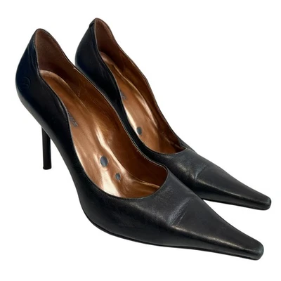 Tacones altos Bronx EU 37 US 7 tacones de aguja punta cuero negro y2k años 2000 Foto 1 de 4