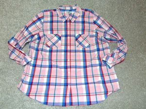 Croft & Barrow Womens Long Sleeve Shirt Size 2X Roll Tab Pink Plaid - Picture 1 of 7