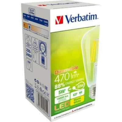 8 X VERBATIM E27 LED Filament St-64 Clear Pear Dim 5W 470Lm 2700K DIMMABLE - Image 1 of 2