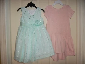 MINT EEUC BONNIE JEAN Girl’s Easter Aqua White Dress Lot Sz 4 Jumping Beans Pink - Picture 1 of 4