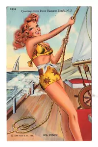 Greetings From Point Pleasant, New Jersey Pin Up Girl Curt Teich 1940s - Picture 1 of 2