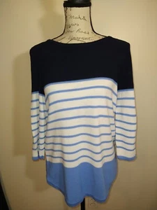Maglione Croft & Barrow taglia grande girocollo maniche a 3/4 blu/bianco - Foto 1 di 5