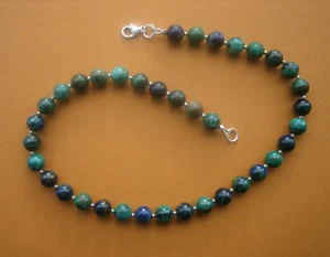 Azurita Malaquita Piedra Preciosa Collar Bolas Ø 10 mm Cadena 47 cm Plata 925 Única - Imagen 1 de 7