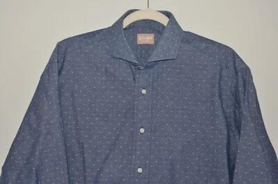 Gitman Bros Vintage Blue Chambray Embroidered Polka Dot Button Down 16.5 35 - Image 1 of 4