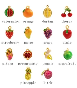 Obst Emaille Charm Halskette Anhänger Erdbeere Wassermelone Kirsche Orange Pfirsich - Bild 1 von 35