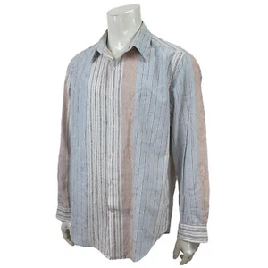 6611 Tapered Fit Casual Dress Shirt Paisley Striped Cotton Mens XL - Picture 1 of 10
