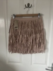 H&M Faux Suede Pink Tassle Tassel Skirt Size 8 BNWT - Picture 1 of 3