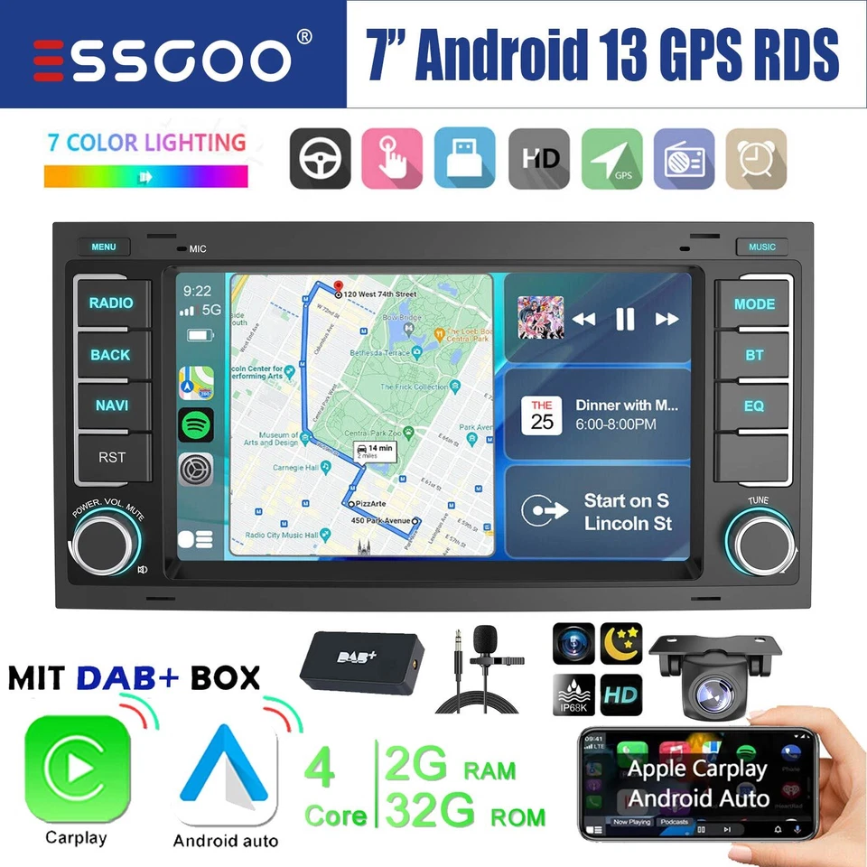 DAB+ Autoradio Carplay Für VW T5 Transporter Multivan Touareg GPS Android 13 KAM - Bild 1 von 4