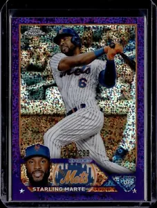 2023 Topps Chrome Purple Speckle Refractors #19 Starling Marte Serial #205/299 - Picture 1 of 2