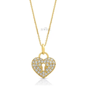 14K Gold 0.22 CT VS/F-G Diamond Heart Key Hole Pendant Necklace - The Jewelz - Picture 1 of 3