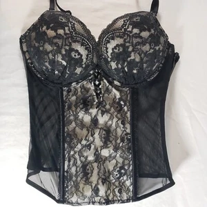 Victoria's Secret 36B Bombshell Bustier Corset Black White Floral Adds 2 Cups - Picture 1 of 6