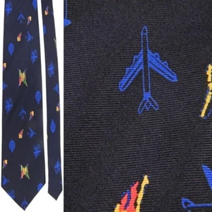 IFALPA PILOT BLK BLUE YELLOW FLYING BUTTERFLY AIRPLAND BALLOON SILK NECKTIE TIE - Picture 1 of 4
