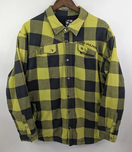 Metal Mulisha Yellow Plaid Snap Long Sleeve Flannel Fleece Shacket Size XL - Picture 1 of 12