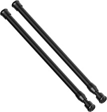 2Pcs Small Tension Rod - Adjustable Spring Curtain Rod (12-20"), Black, No Drill