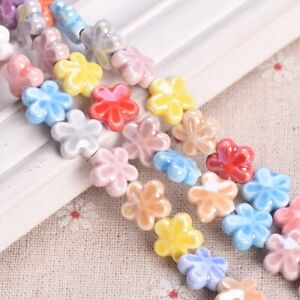 10pcs Star Flower 12mm Shiny Ceramic Porcelain Loose Beads For Jewelry Making