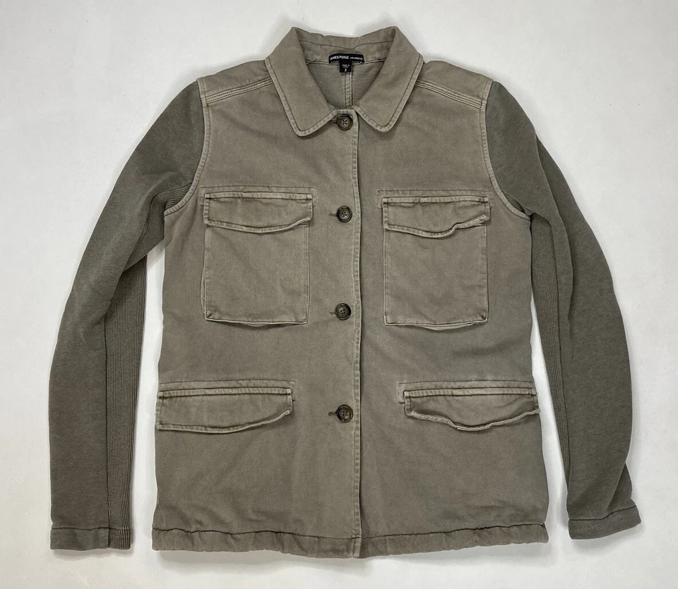 James Perse Mixed Knit Shirt Jacket Women Size 2 Medium Khaki Utility WDNW2417 - Image 1 of 4