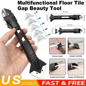 5in1 Silicone Scraper Caulking Grouting Sealant Finishing Clean Remover Tool Kit - Picture 1 of 13