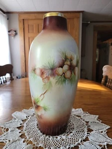 Antique Vintage RS Prussia Germany Porcelain Pine Tree Cones Vase 17 7/8" - Picture 1 of 10