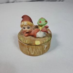 Vintage Homco Trinket Dish #5404 Hand Painted Elf Toadstool - Picture 1 of 5