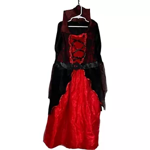 Vampire Dress Girls Medium Red Black Veiled Sleeves Collar Chest 26 Length 40 - Picture 1 of 6