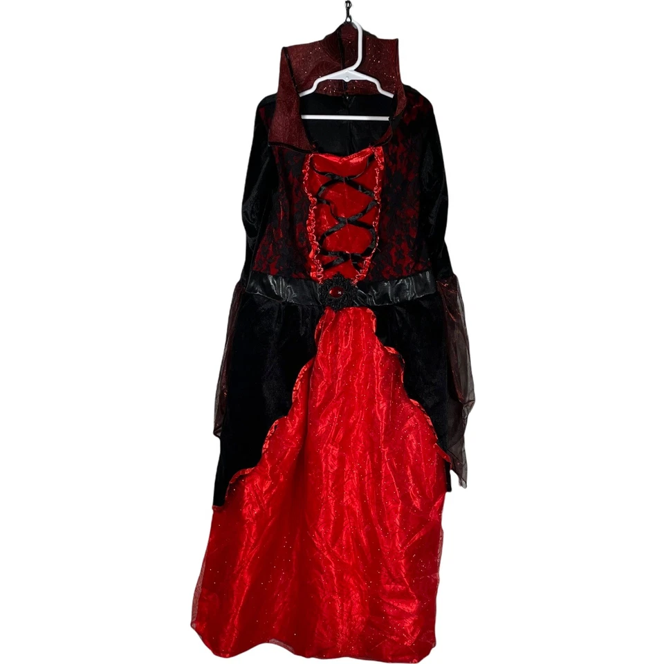 Vestido Vampiro Niñas Mediano Rojo Negro Mangas Veladas Cuello Pecho 26 Largo 40 Foto 1 de 4