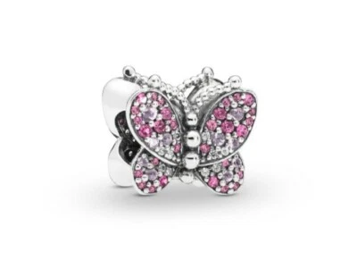 "PANDORA" CHARM farfalla 🦋 di zirconia cubica rosa argento nuovo luminosissimo! - Immagine 1 di 2