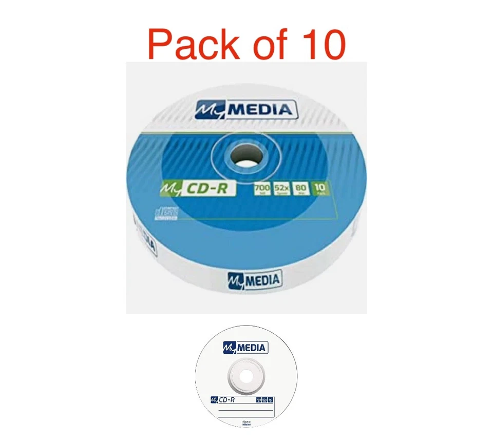 10 x Verbatim Mymedia Blank CD-R 52x CD Discs 700MB 80 minutes - Image 1 of 1