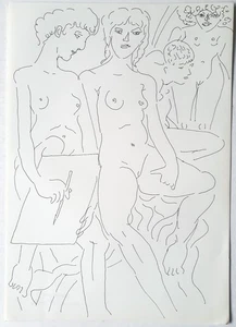 Dibujo dibujo a pluma tinta grupo desnudo artista erótico Edvard Frank herencia - Imagen 1 de 6