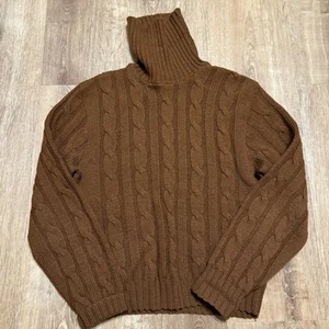 Vintage 70s Pendleton Wool Turtle Neck Sweater Cable Knit Tan Size Medium - Picture 1 of 8