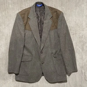 Vintage Pendleton Wool Blazer 46L Western Yoke Tweed Suede Trim Brown Sport Coat - Picture 1 of 8