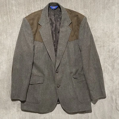 Vintage Pendleton Wool Blazer 46L Western Yoke Tweed Suede Trim Brown Sport Coat - Image 1 of 4