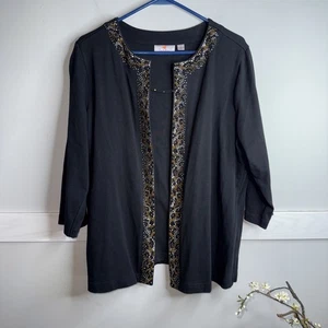 Quacker Factory L black 3/4 sleeve open front Beaded cardigan Built-in-tank - Picture 1 of 6