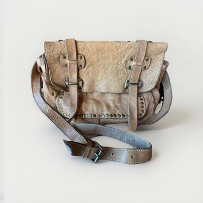Patricia Nash Saddle Bag Camel Tan Leather Studded Shoulder Messenger Satchel - Image 1 of 4