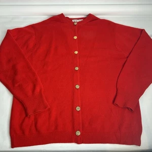 Scotland 100% Cashmere Red Cardigan Gold Buttons Sweater Large Christmas Holiday - Picture 1 of 7