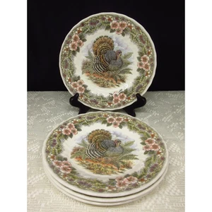 Queens Myott THANKSGIVING 8" piatti insalata fiori di tacchino set di 4 eccezionali - Foto 1 di 3