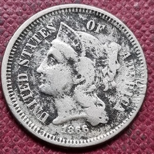 1866 Three Cent Piece 3c Nickel Circulated Details #94310 - Picture 1 of 2