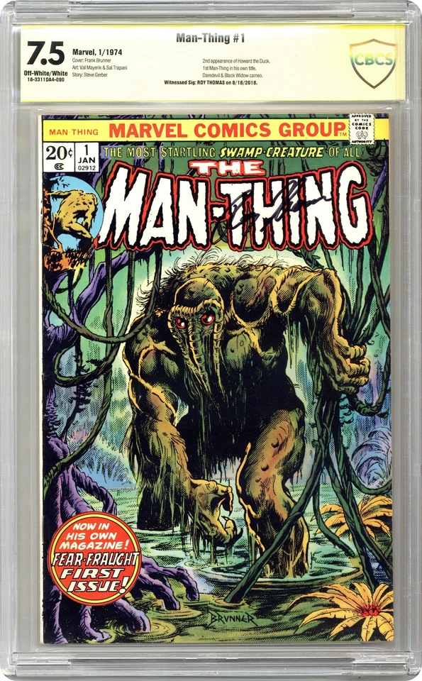 Man-Thing #1 CBCS 7.5 Witnessed Sig Roy Thomas 1974 18-3311DA4-090 - Image 1 of 2