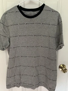 Tommy Hilfiger T-Shirt Men's Large Short Sleeve Gray, Tommy Hilfiger Stripe Word - Picture 1 of 10