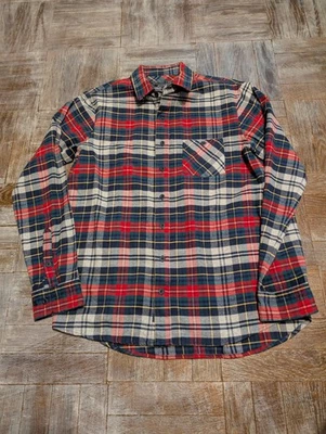 Jockey Men's M/L Red Navy Plaid Flannel Shirt Long Sleeve 100% Cotton Button Up - Image 1 of 4