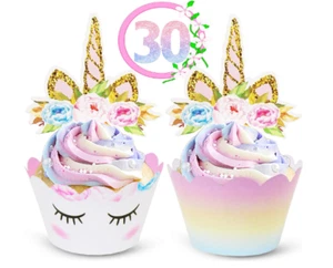 Unicorn Cupcake Toppers and Wrappers Decorations (30 of Each) Girls´ Birthday - Picture 1 of 10