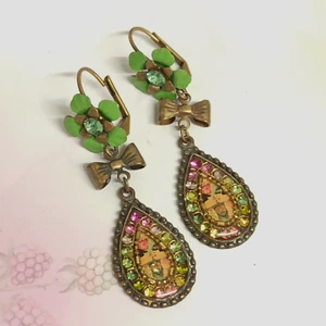 Michal Negrin Earrings Shabby Chic Retro With Rainbow Swarovski Crystal Love Box - Picture 1 of 11
