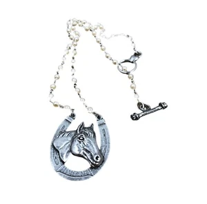 Classic Hardware Brand silver plated Necklace. Horse And Horseshoe! So Fun! USA - Picture 1 of 3